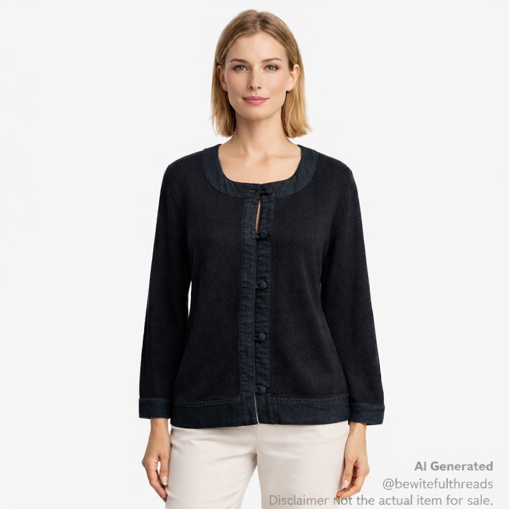 Lafayette 148 L Indigo Linen Toggle Cardigan Quiet Luxury Chic
